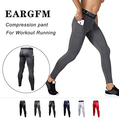 מכנסי דחיסה של חותלות אתלטיות של EARGFM מכנסי דחיסה באימון עם כיסים מגניבים יבש יבש טייץ פעילים