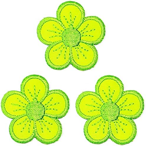 קליינפלוס 3 יחידות. מיני ירוק דייזי ברזל על תיקוני דייזי פרח קריקטורה ילדים אופנה סגנון רקום מוטיב אפליקצית