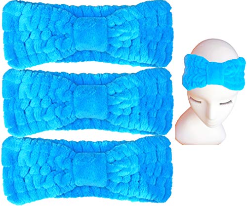 3 מארז כחול רך מיקרופייבר עניבת פרפר נשים יופי סרטי ראש, אקסטרמה רך & מגבר; אולטרה סופג, נוחות לשטוף איפור