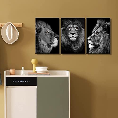 ממוסגר 3 פס האריה שחור ולבן בד קיר אמנות איש של מתנה דקור אפריקה חיות בר ראש דיוקן מודרני פוסטר הדפסי ציור קיר