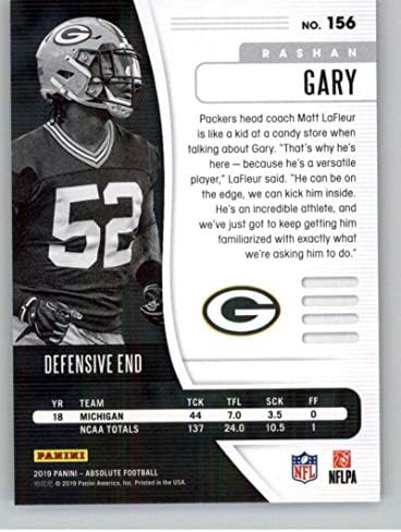 2019 Absolute 156 Rashan Gary RC טירון Green Bay Packers NFL כרטיס מסחר בכדורגל