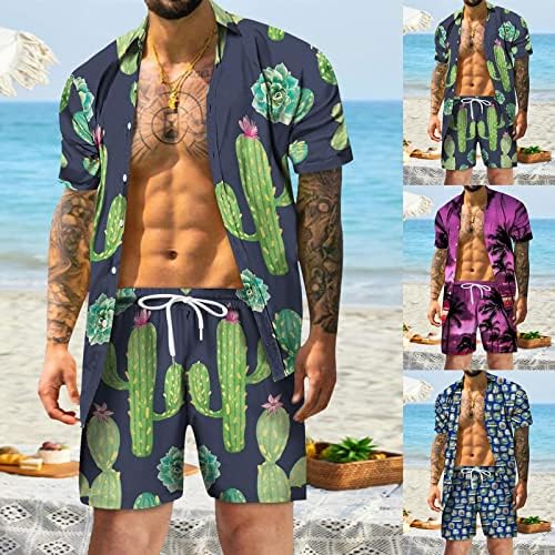 סטים מודפסים חולצת חוף אביבית מודפסת מכנסיים מכופרים קיץ מזדמן שרוול גברים קצרים חליפות גברים גברים שואגים