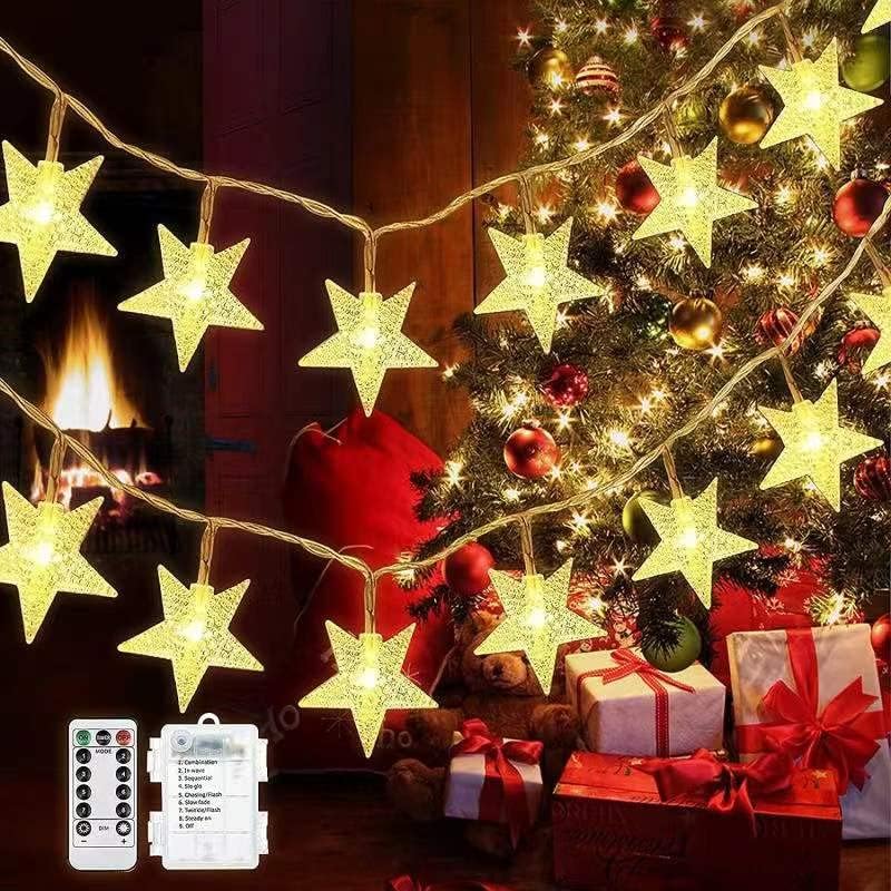 אורות מיתרים כוכבים 20ft 40 LED כוכב פיות אורות סוללה מופעלת, אורות חג המולד חיצוניים 8 מצבים אורות