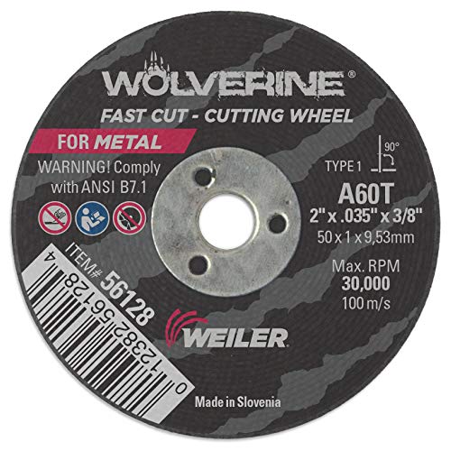 Weiler 56128 2 x .035 Wolverine מסוג 1 גלגל חיתוך, A60T, 3/8 A.H.