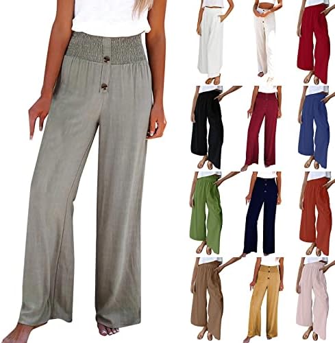 מכנסי קינגאוגו מכנסי פשתן מותניים גבוהים פנטלון מכנסי רגל רחבים לנשים מכנסי מכנסיים אלסטיים פלאצו