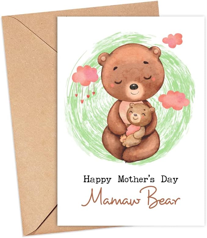למאמה דוב כרטיס יום האם שמח - Mamaw Bear Card- חיבוק דוב מכרטיס אמא - כרטיס למאמו - רעיון מתנה של יום