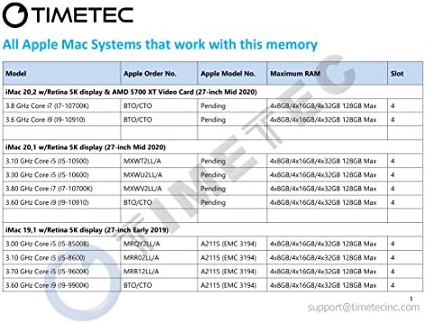 תואם Timetec 8GB עבור Apple DDR4 2666MHz לאמצע 2020 IMAC / אמצע 2019 IMAC 27 אינץ