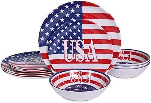 כלי אוכל מלמין קובע 12 יח 'יום עצמאות דגל אמריקאי דגל מלמין צלחות, כלים וקערות מוגדרות ל -4 ביולי ...