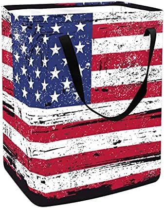 רטרו דגל אמריקאי פטרי כביסה פטריוטי סל אחסון מתקפל עם ידיות לחיפוש, חדר ילדים, אחסון צעצועים