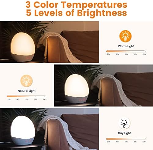 מנורת טיפול קל, שעון מעורר של אור השמש של Lastar עם 10,000 אור לטיפול בלוקס, 3 טמפרטורת צבע ו -5 רמות בהירות