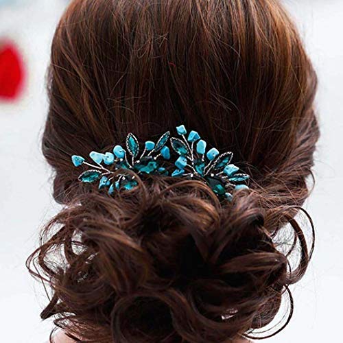 כלה חתונת שיער סיכות טורקיז קריסטל פרח שיער אביזרי כיסוי ראש דקורטיבי עבור נשים ובנות 9 סנטימטר