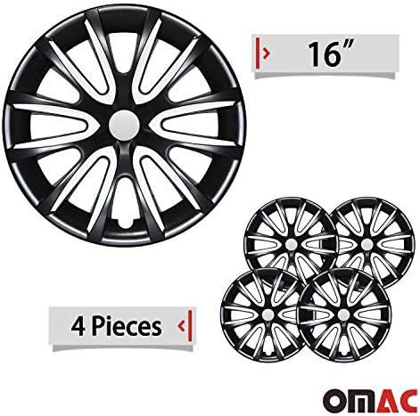 OMAC HubCaps 16 אינץ 'עבור פורד סייר שחור ולבן 4 יח'. כיסוי חישוקי גלגלים - כובעי רכזת - החלפת חוץ של צמיג
