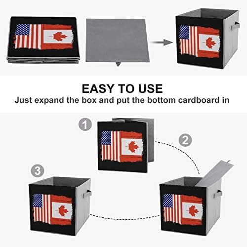 אמריקה קנדה דגל פחי אחסון מתקפלים קופסאות סלי בד הדפסה עם ידיות לצעצועי בגדים, 11x11x11
