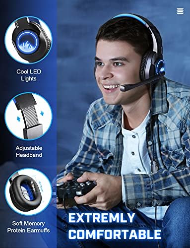 אוזניות משחקי EKSA עם מיקרופון למחשב PS5 PS4 מתג Xbox One, צליל סטריאו סראוני, אור RGB, אוזניות קוויות