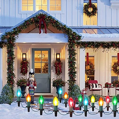 אורות חג המולד מסלול חיצוני אורות מיתר סמן 30.75ft C9 אורות חג מולד עם 24 נורות והימור לחצר חיצונית, תפאורה לחג