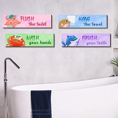 סט עיצוב אמנות קיר לחיים ימיים של 4 - מצחיק שלט אמבטיה וינטג 'ציטוטים אמבטיה אמירות הדפסים אמנות כרזות