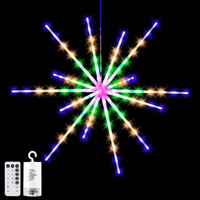 אורות מיתרי זיקוקי זיקוקי זיקוקים, 112 אורות פיות LED אורות כוכבים, 8 מצבים המופעלים על סוללות קישוטי חג המולד
