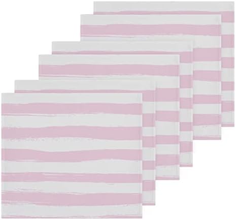 פסים לבנים ורודים של קיגאי מוטות כביסה כותנה סט של 6, 12 x12 מטליות כביסה סופגות רכות באמבטיה מטליות אצבעות
