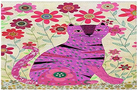 שטיחי שטח ארוגים דיאנוש, שטיחי מטבח, שטיחי אמבטיה מאת ססקליה רטרו פרחי חתול סגול גדול 4 על 6 רגל