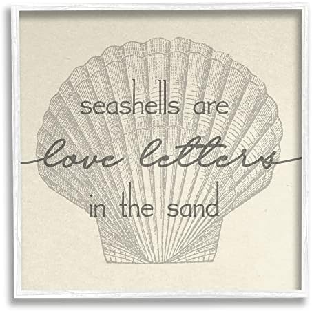 Stupell Industries Seashells הם מכתבי אהבה חרוטים על ציטוט בחוף, עיצוב מאת דפנה פולסלי