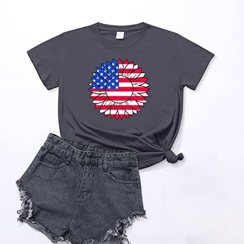 חולצת T לנשים, דגל אמריקה מזדמן הדפס טי טיי תלבושות 4 ביולי