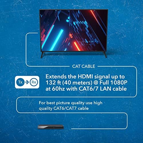 OREI 1X2 HDMI מאריך מפצל מעל כבל CAT6/7 יחיד לא דחוס 1080p עם IR EDID מרחוק - עד 132 רגל - לולאה