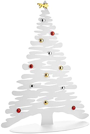 Alessi BM06/70 W - קליפה לחג המולד, עץ נוי לחג המולד בפלדה בצבע שרף אפוקסי, לבן עם מגנטים, 21.66