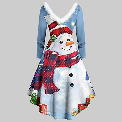 נשים חג המולד חמוד שלג הדפסת התלקחות אונליין שמלות חג המולד קוקטייל מסיבת חג שמלה