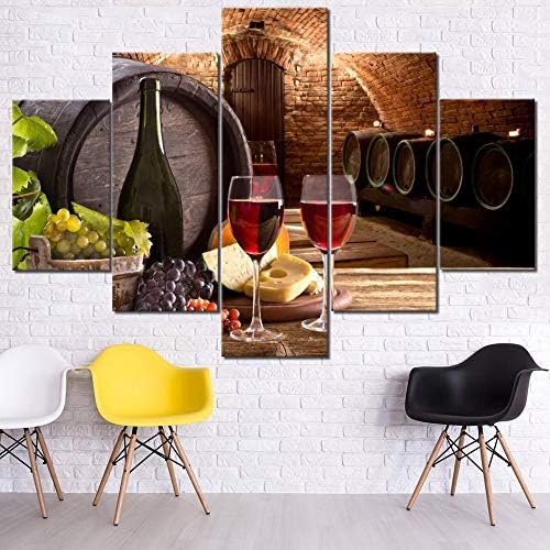 רתף יין בד קיר אמנות בקבוק יין ותמונת זכוכית ציור חבית מעץ לסלון הדפסים רב-פאנלים של יצירות אמנות עיצוב בית