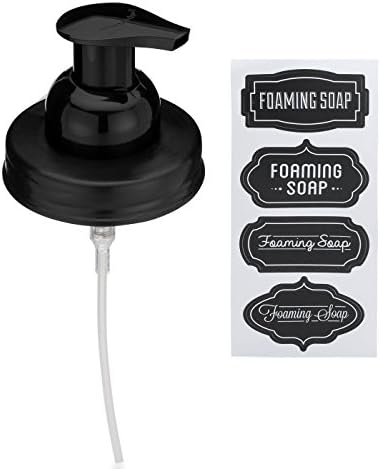 מוצרי Jarmazing Mason Jar מכסים מתקני סבון מקצרים - כוללים מדבקות אטומות למים! שחור - חבילה אחת