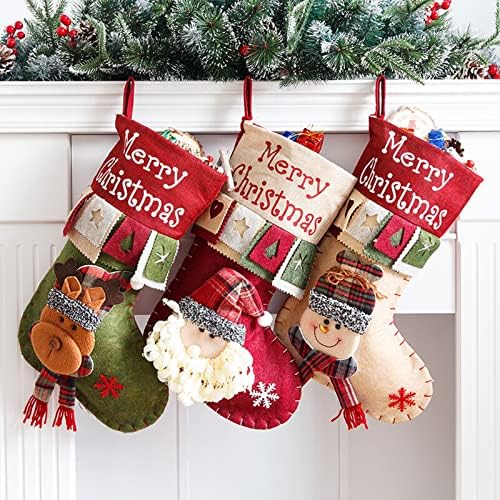 3 יחידות גרבי חג המולד גדולות, קיר ממתקים קיר ממתקים קיר קיר, קישוטים תלויים, גרבי חג המולד שאינם ארוגים בעבודת