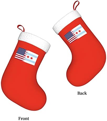 דגל אמריקה של TZT ודגל שיקגו גרבי חג המולד, מתנות למסיבת חג חג המולד לקישוטי חג משפחתיים 18 אינץ '