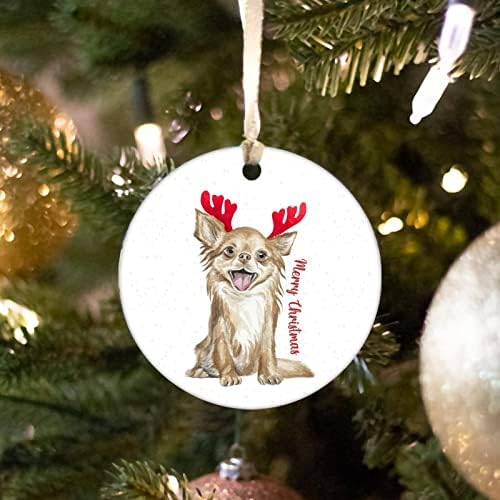 כלב עם קרניים חג המולד עץ קישוט 3 אינץ, החג שמח כלב קרמיקה קישוט, חיות מחמד עם קרניים חג המולד קישוט, חיות מחמד