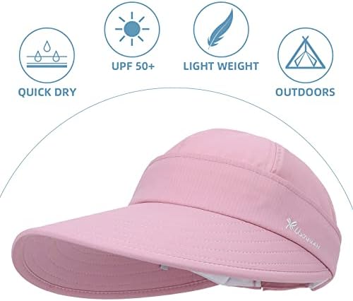 כוכבת המאה נשים כובע שמש 2 ב 1 רוכסן-אוף רחב שוליים הגנת UV כובע חוף לנשים כובעי גולף ארוז