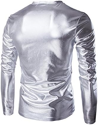 חולצה מתכתית של Wenkomg1 Mens, חולצת דיסקו משקפת של חולצת דיסקו משקפת שרוול ארוך רזה