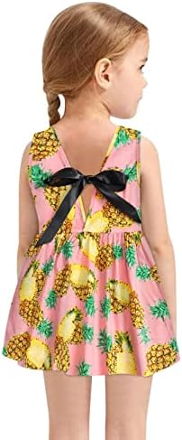 תינוק בנות קיץ שמלת חמניות/אננס מודפס נסיכת טוטו חצאית שרוולים הלטר שמלה קיצית חוף בגדים
