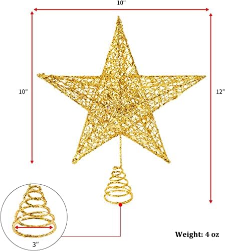 טופר עץ חג המולד נוצץ, טופר עץ כוכב זהב בגודל 10 אינץ