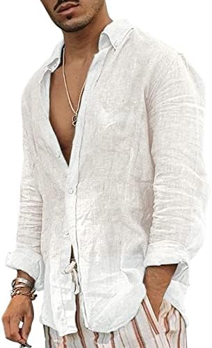 פשתן חולצות לגברים דק במיוחד מזדמן כפתור למטה חולצות ארוך שרוול חוף חולצה הוואי חולצות לגברים