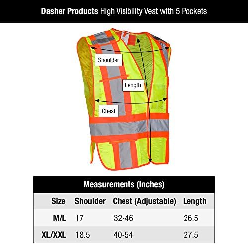 מוצרי Dasher אפוד בטיחות נראות גבוהה - אפוד ANSI Class 2, 5 כיסים, מתכווננים, 3 חבילה